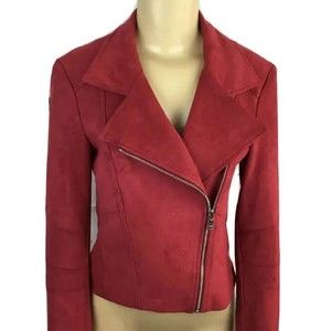 Express Moto Jacket Faux Suede Full Zip Terracota Silver Hardware Women Sz XS
